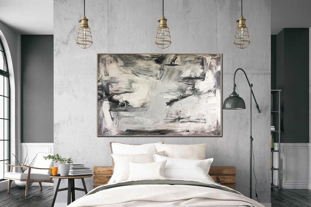 Original Black and White Oil Painting on Canvas Abstract Monochrome ...