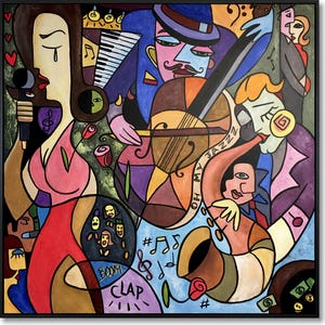 オリジナルの抽象画 カラフルな絵画 顔の抽象画 アートの絵画