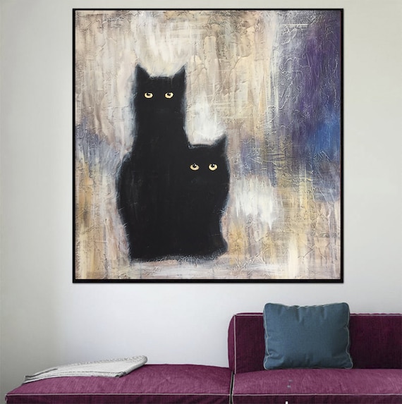 黒猫の油絵：キャンバスに描かれた抽象的な動物アート - Etsy 日本
