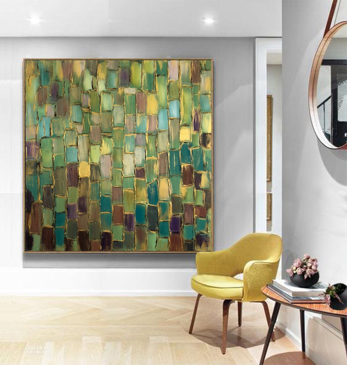 Large Abstract Green & Yellow Wall Art Abstract Oil Painting Etsy
