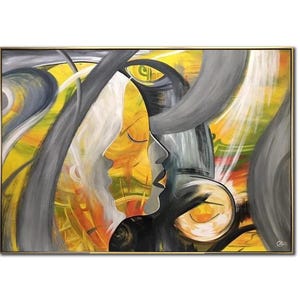 Extra Large Abstract Human Portrait Paintings On Canvas Face Silhouette Yellow and Gray Figurative Art Textured Oil Painting for Wall Decor