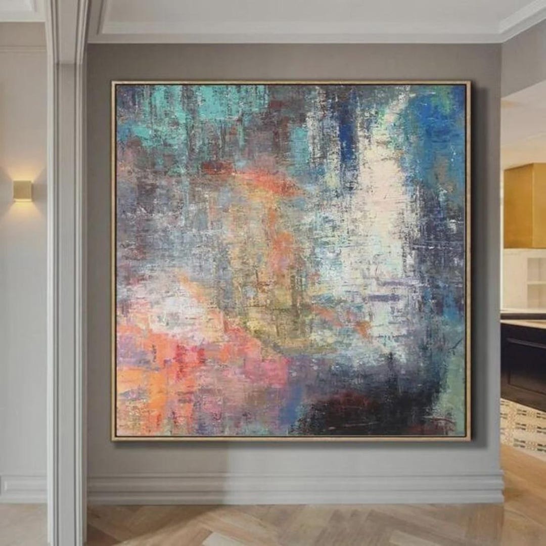 Large Colorful Abstract Painting – Textured Modern Oil Canvas Wall Art ...