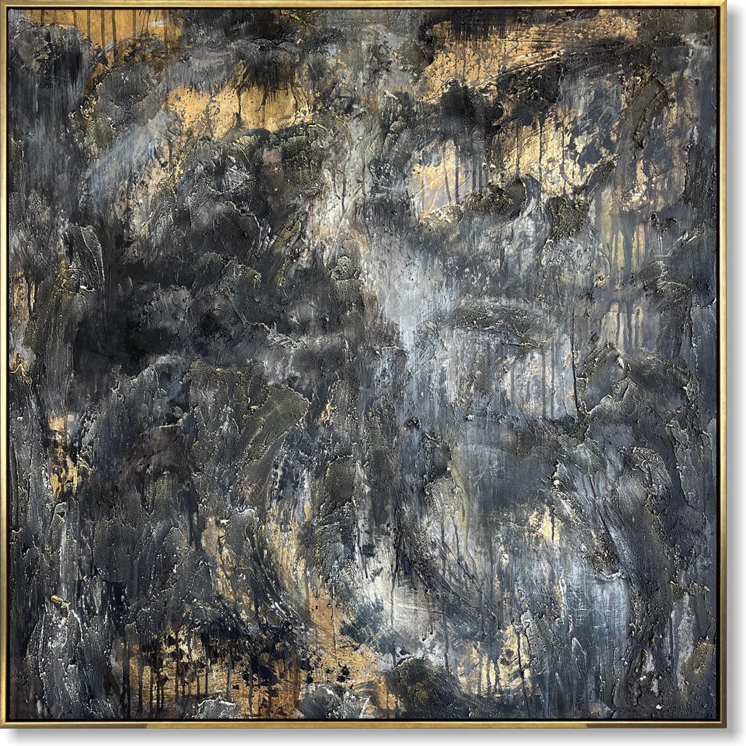 Luxury Textured Abstract Painting in Black, Gold and Grey Colors ...