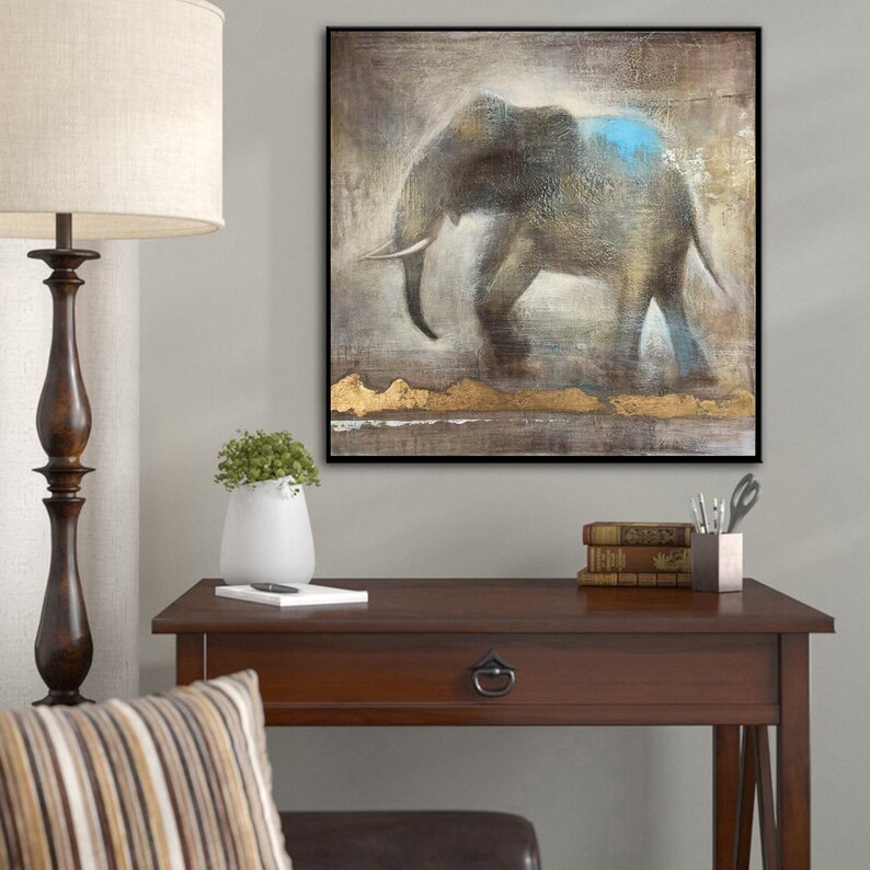 Large Abstract Elephant Canvas Painting Textured Safari Wildlife Art