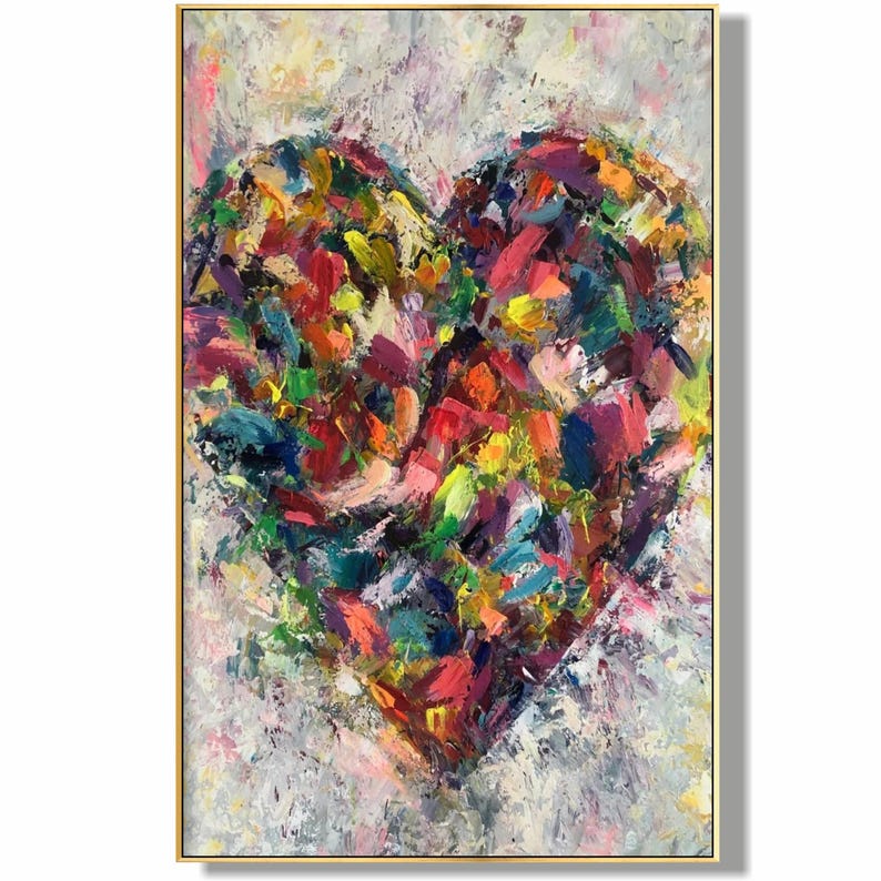 Colorful Abstract Heart Painting Expressionist Modern Love Wall Art for