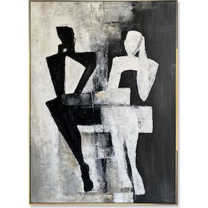 Black and White Abstract Figurative Painting on Canvas