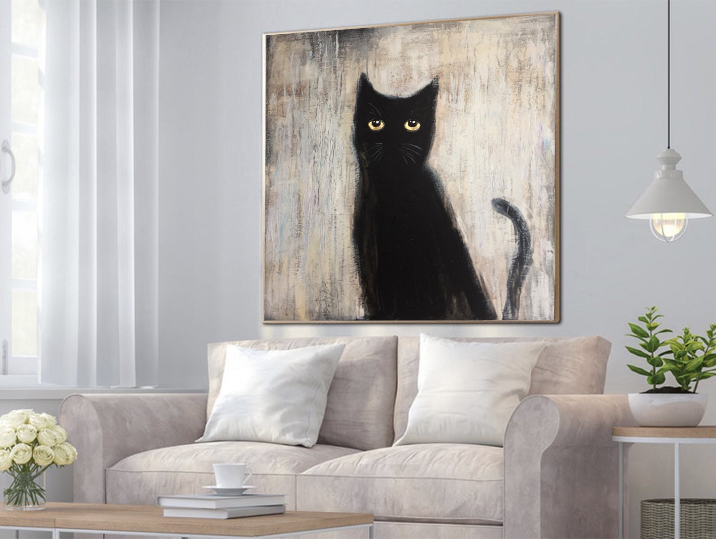 Blackcat49. Black Cat Painting, Black Cat Oil Painting, Original Black