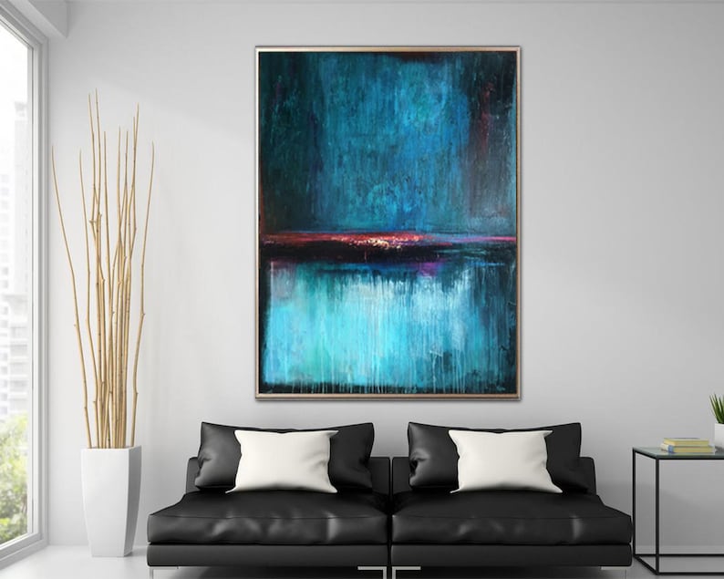 Large Abstract Painting On Canvas Deep Blue Abstract Painting Etsy