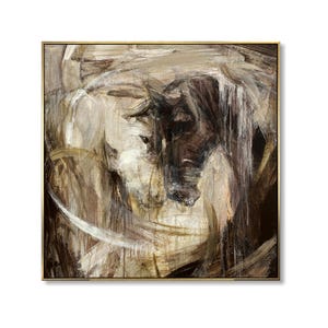 Abstract Horses Wall Art – Beige and Brown Textured Romantic Canvas