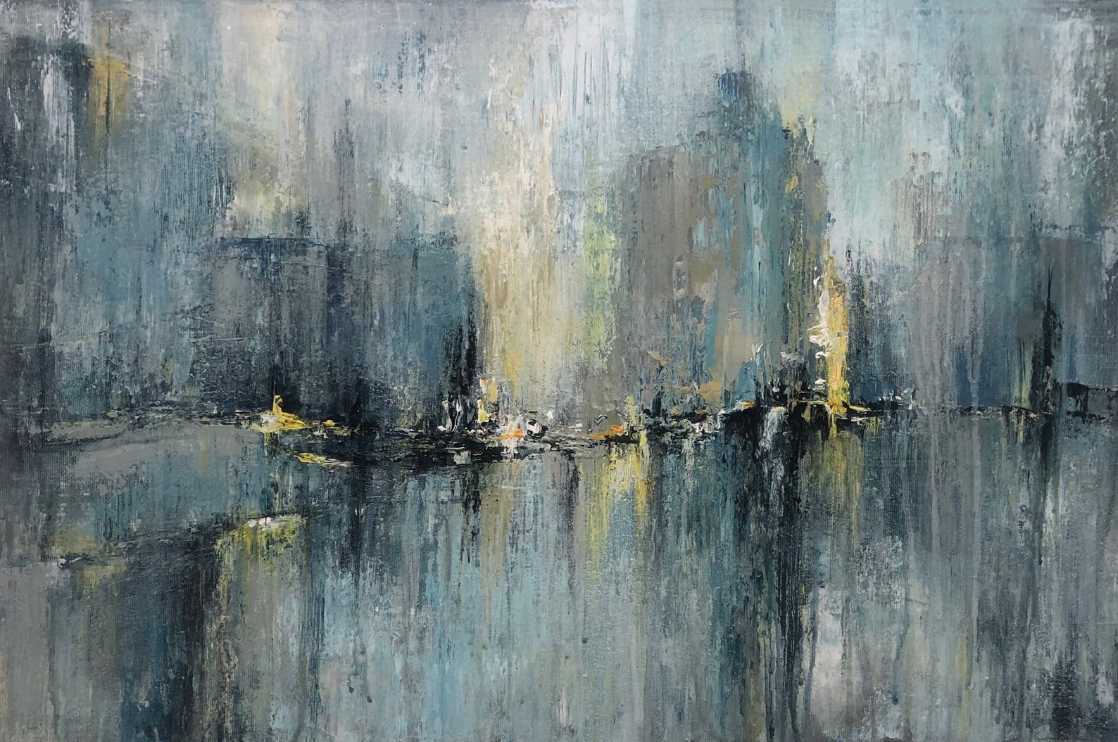 Extra Large Night City Lights Painting on Canvas Abstract Blue Etsy