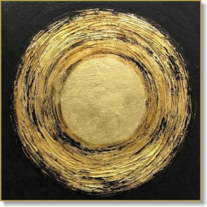 Gold Circle Abstract Painting Black and Gold Wall Art
