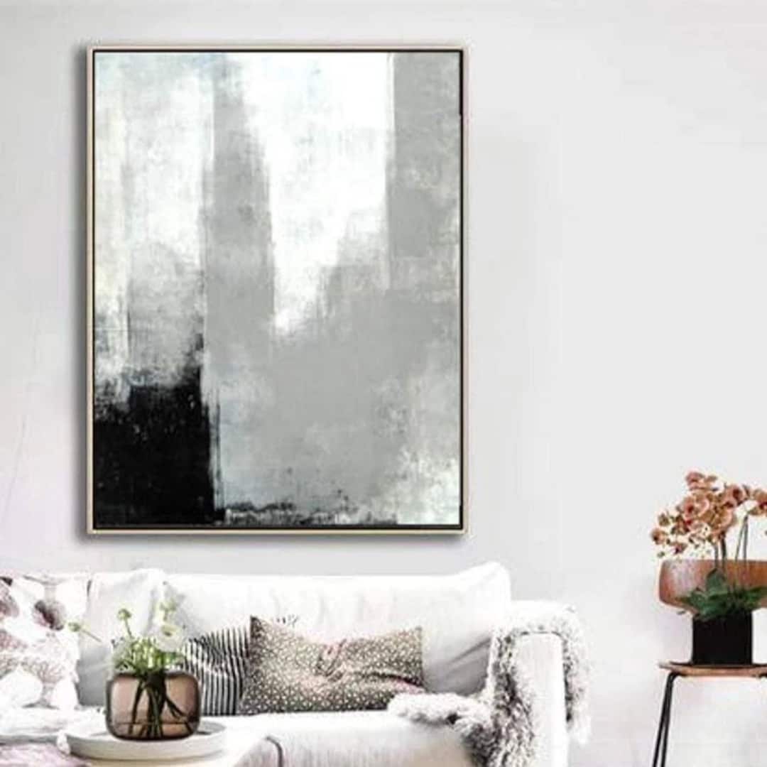 Large Abstract Black and White Paintings on Canvas Original Minimalist ...