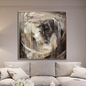 Abstract Horse Painting – Neutral Brown & Beige Wall Art