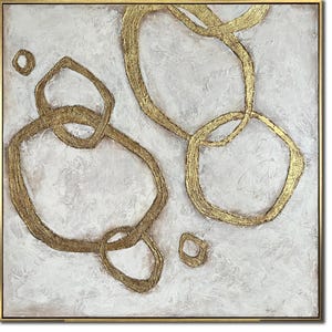 Gold Circle Textured Abstract Painting – Neutral Modern Wall Art
