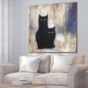 Cats Painting Large Black Cats Oil Paintings On Canvas Abstract Animal Painting Original Oil Painting Abstract Canvas Wall Art Cat Artwork image 6