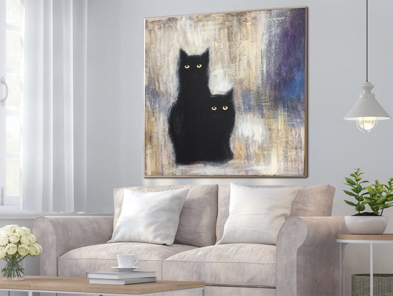 Cats Painting Large Black Cats Oil Paintings On Canvas Abstract Animal Painting Original Oil Painting Abstract Canvas Wall Art Cat Artwork image 6