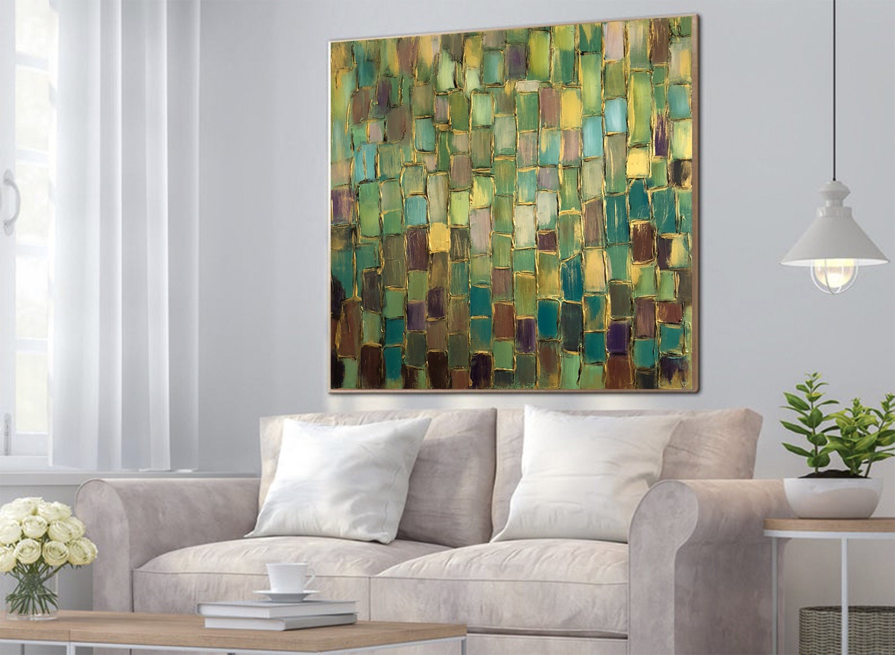 Large Abstract Green & Yellow Wall Art Abstract Oil Painting Etsy