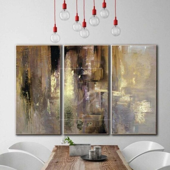 Oil Paint Canvas Set Triptych Painting Gold Leaf Diamond Etsy