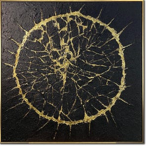 Large Bold Gold and Black Abstract Circle Painting Textured Acrylic Canvas Wall Art for Luxury Modern Home or Office Decor