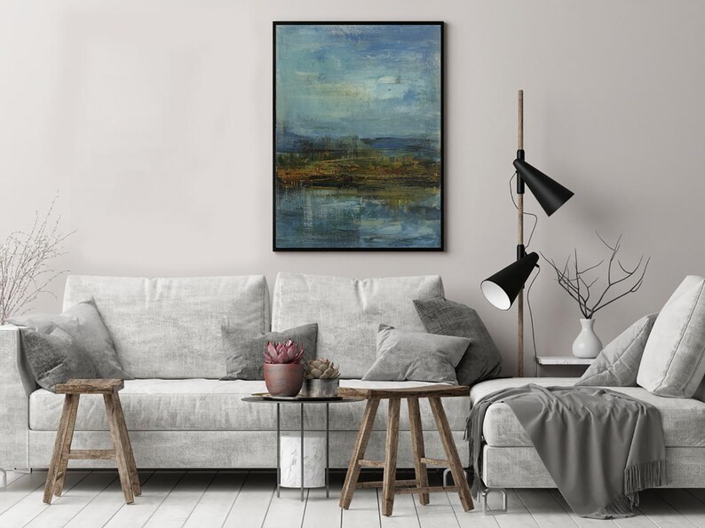 Abstract Art Original Large Landscape Paintings Acrylic Blue Etsy