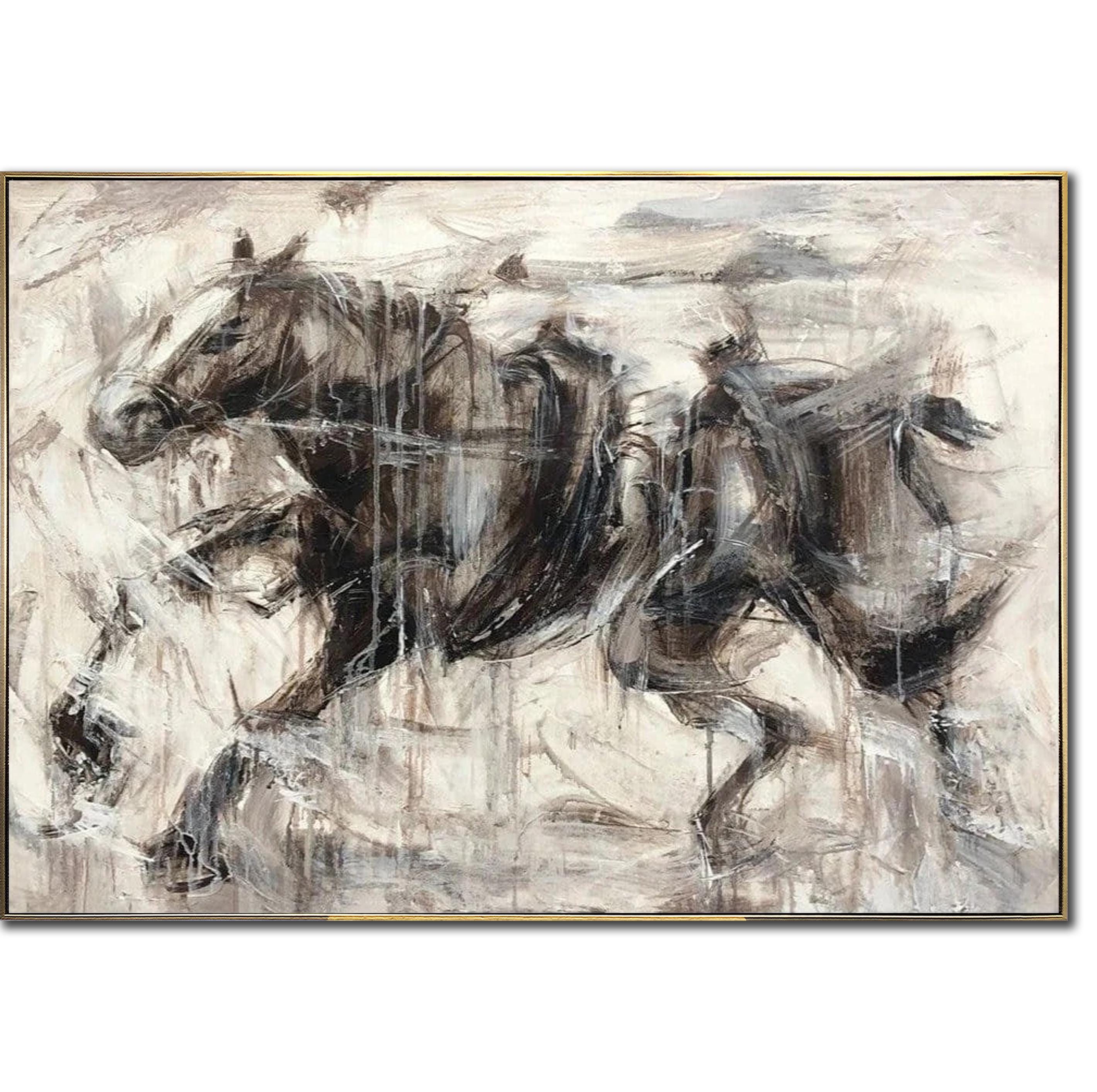 抽象画 馬のデザイン モノクロ モダンな装飾のための大きな抽象的な馬の絵画の白黒馬の壁アート