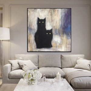 Cats Painting Large Black Cats Oil Paintings On Canvas Abstract Animal Painting Original Oil Painting Abstract Canvas Wall Art Cat Artwork image 8