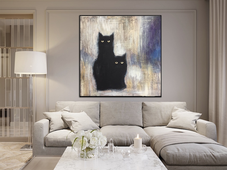 Cats Painting Large Black Cats Oil Paintings On Canvas Abstract Animal Painting Original Oil Painting Abstract Canvas Wall Art Cat Artwork image 8