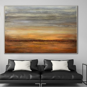 Large Bronze Abstract Landscape Painting: Heavy Texture Oil on Canvas