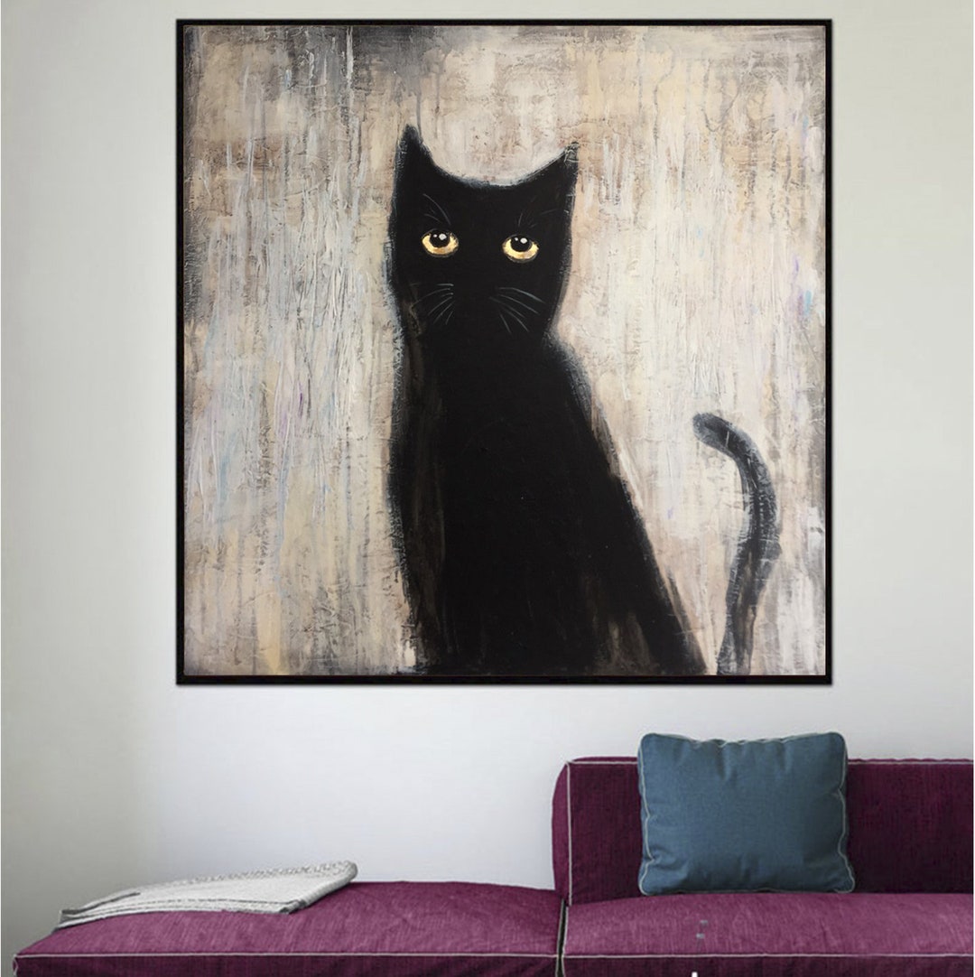 Black Cat Painting Cat Wall Art Animal Painting Abstract - Etsy