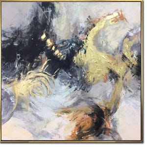 Grande peinture à l'huile abstraite neutre beige et or texturée art moderne sur toile décoration murale originale pour salon ou bureau