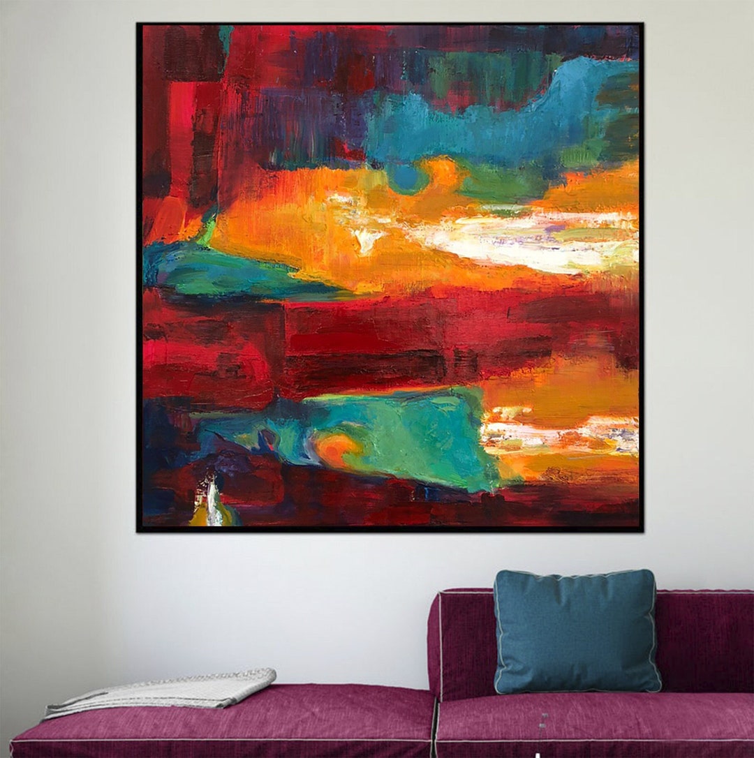 Bold Colorful Abstract Canvas Painting | Red Orange Modern Wall Art - Etsy