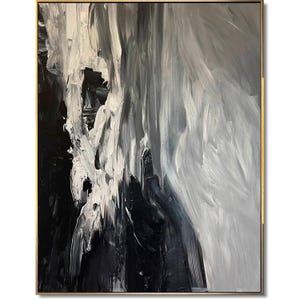 Grande dipinto astratto in bianco e nero su tela, arte murale minimalista monocromatica, dipinto espressivo strutturato per arredamento da parete moderno, 48&quot;x36&quot;