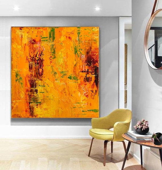 Orange Yellow Abstract Art Oversized Abstract Wall Art Large Painting Canvas