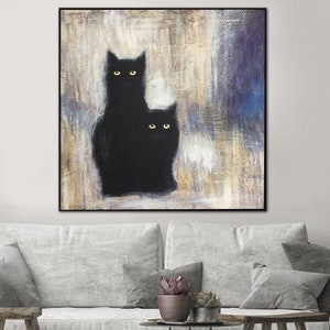 Cats Painting Large Black Cats Oil Paintings On Canvas Abstract Animal Painting Original Oil Painting Abstract Canvas Wall Art Cat Artwork image 2