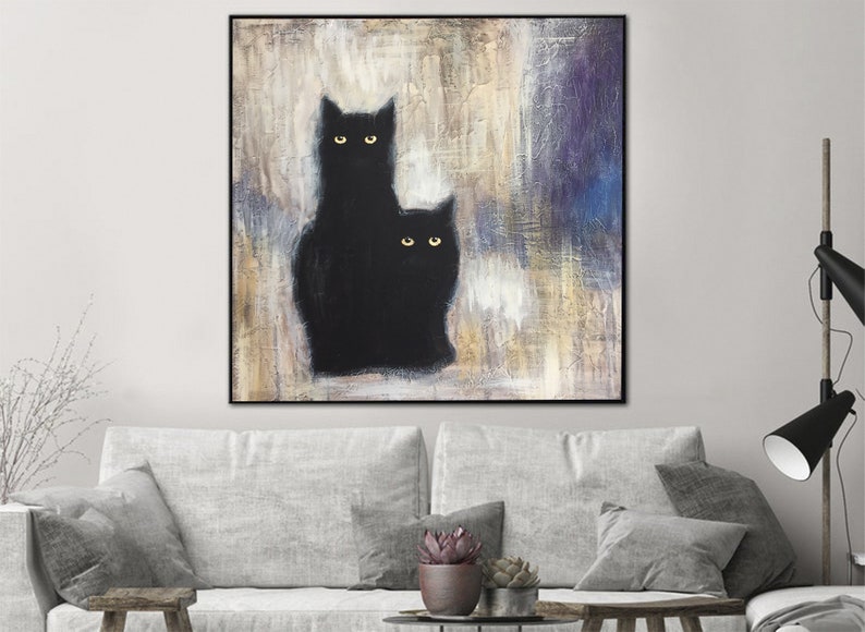 Cats Painting Large Black Cats Oil Paintings On Canvas Abstract Animal Painting Original Oil Painting Abstract Canvas Wall Art Cat Artwork image 2