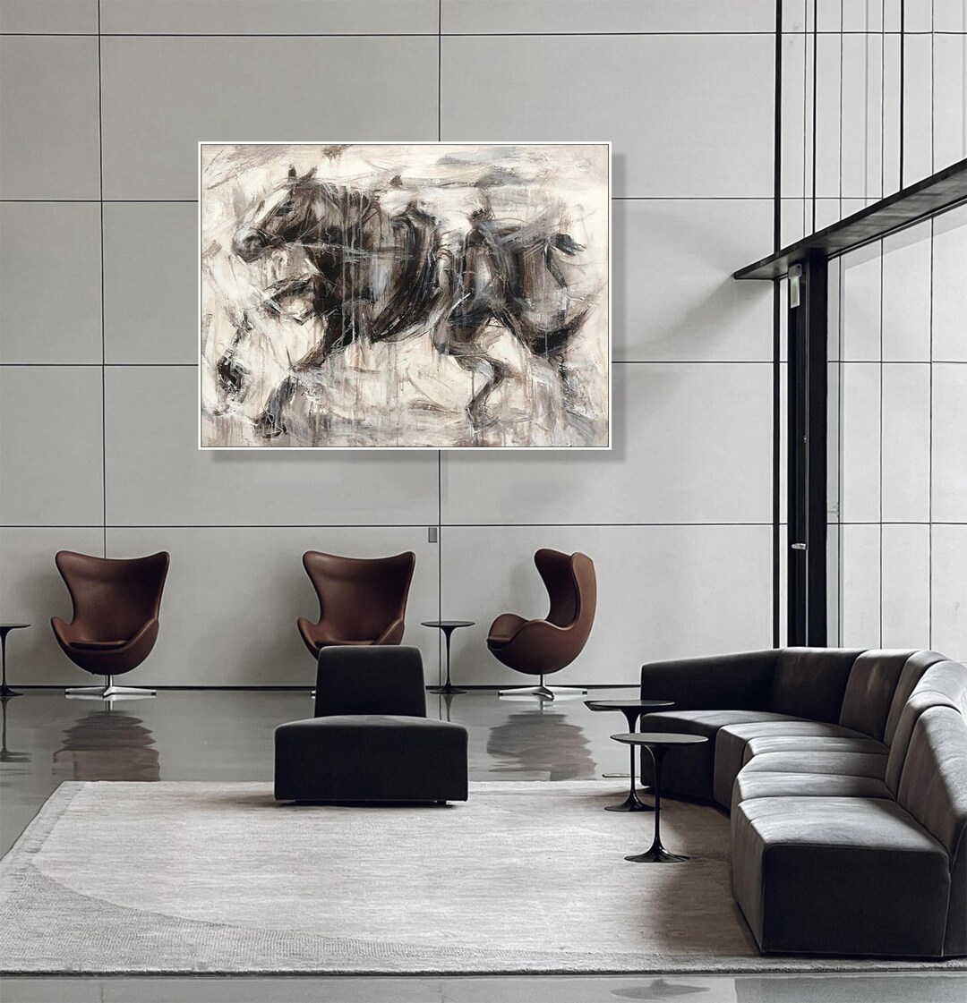 Large Abstract Horse Painting Black and White Equine Wall Art for ...