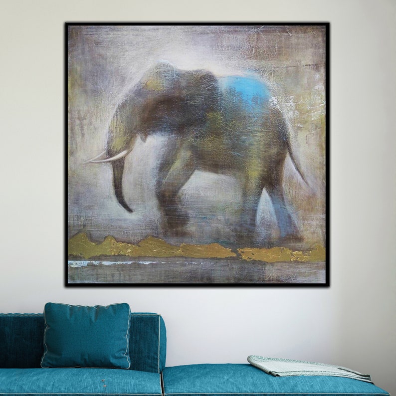 Large Abstract Elephant Canvas Painting Textured Safari Wildlife Art