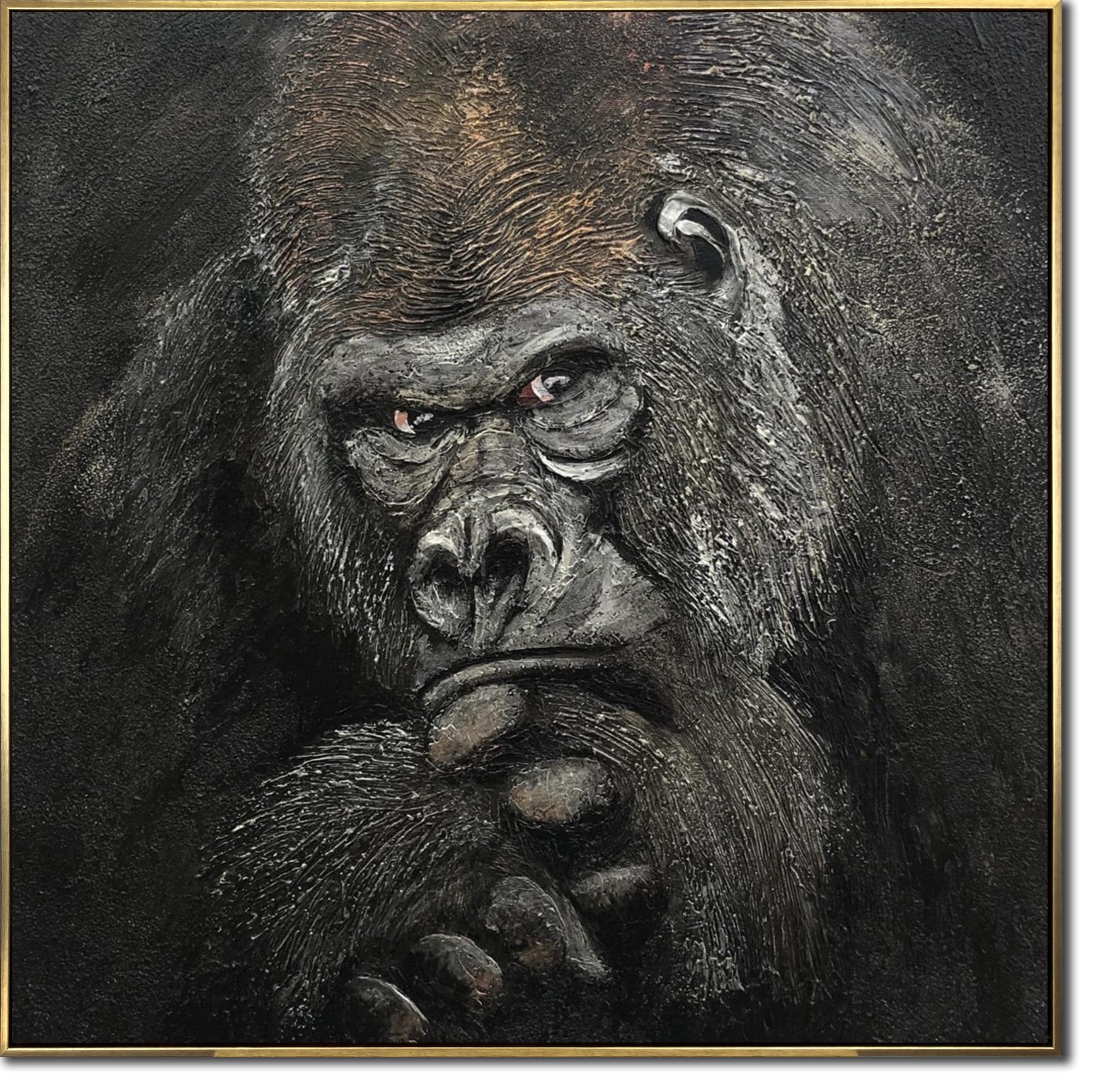 大きなゴリラの絵画キャンバス抽象的な猿のアートワーク重厚な質感の
