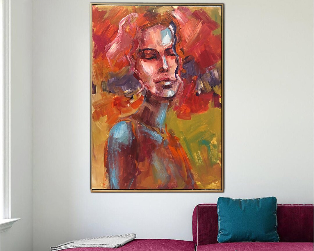Abstract Woman Portrait on Canvas Red Wall Art Sexy Figurative Artwork ...