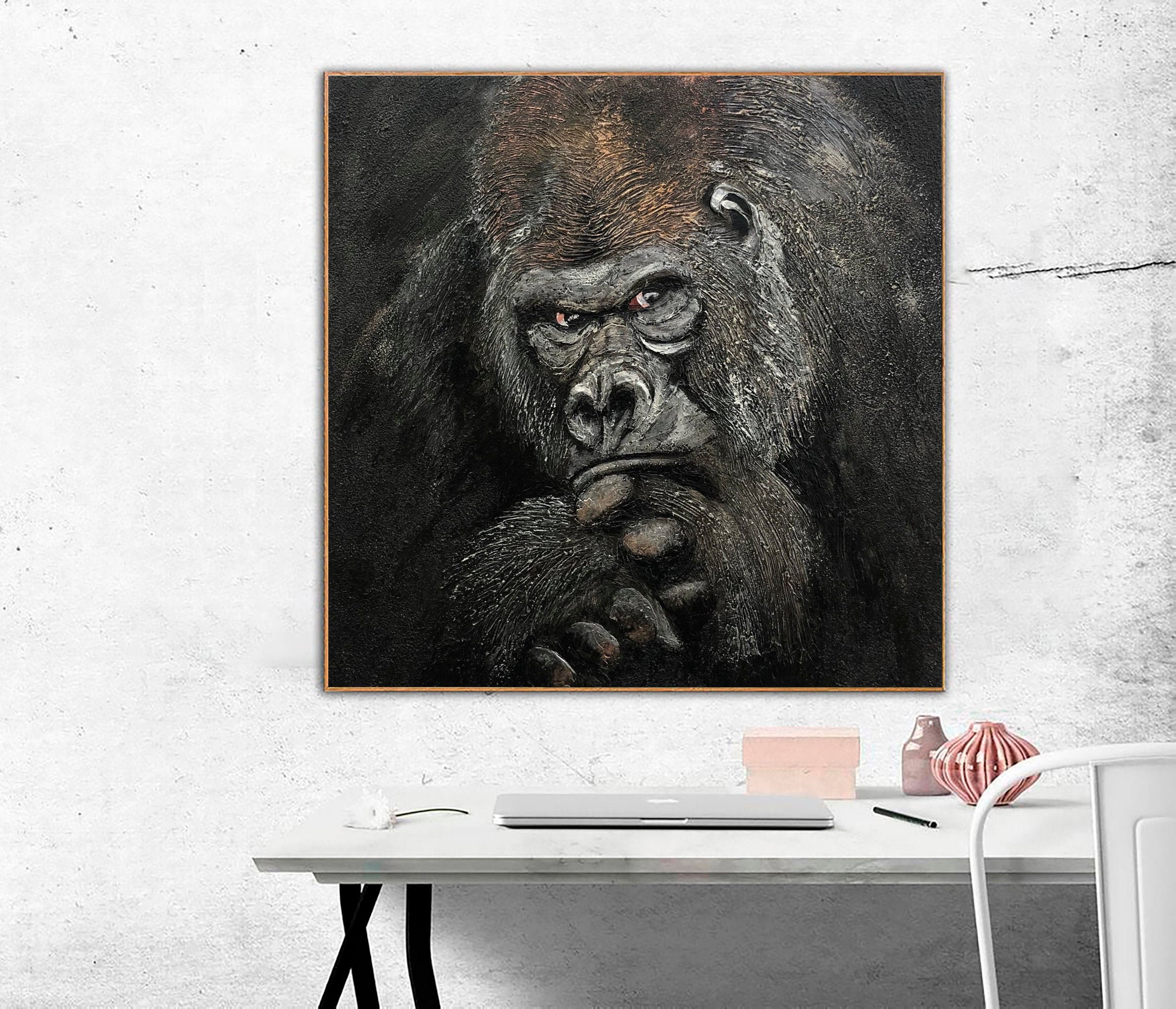 Large Gorilla Painting Canvas Abstract Monkey Artwork Heavy Etsy 日本