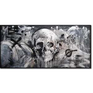 Abstract Skull Graffiti Painting – Abstract Urban Street Art on Canvas
