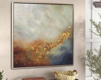 Golden Leaf Abstract Painting: Ethereal Landscape Art