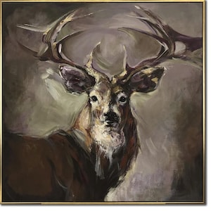 Abstract Deer Paintings on Canvas Wild Animal Brown Art Stag Portrait Painting Textured Contemporary Wall Art Rustic Animal Wall Decor
