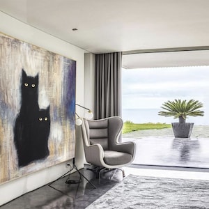 Cats Painting Large Black Cats Oil Paintings On Canvas Abstract Animal Painting Original Oil Painting Abstract Canvas Wall Art Cat Artwork image 7