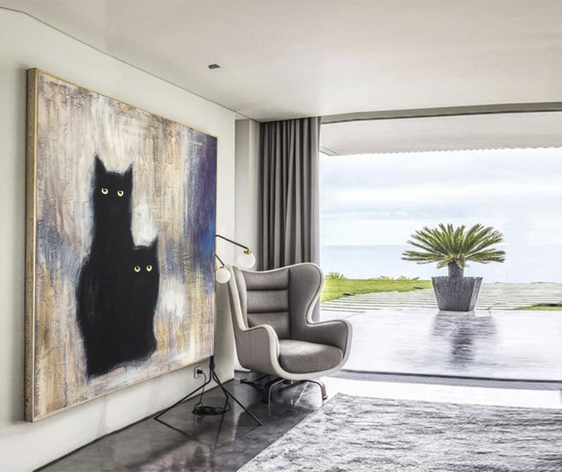 Cats Painting Large Black Cats Oil Paintings On Canvas Abstract Animal Painting Original Oil Painting Abstract Canvas Wall Art Cat Artwork image 7