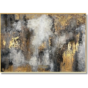 Grandes peintures abstraites à l'huile sur toile Oeuvre d'art en feuille d'or Art mural texturé lourd, peinture de luxe, décoration murale originale peinte à la main