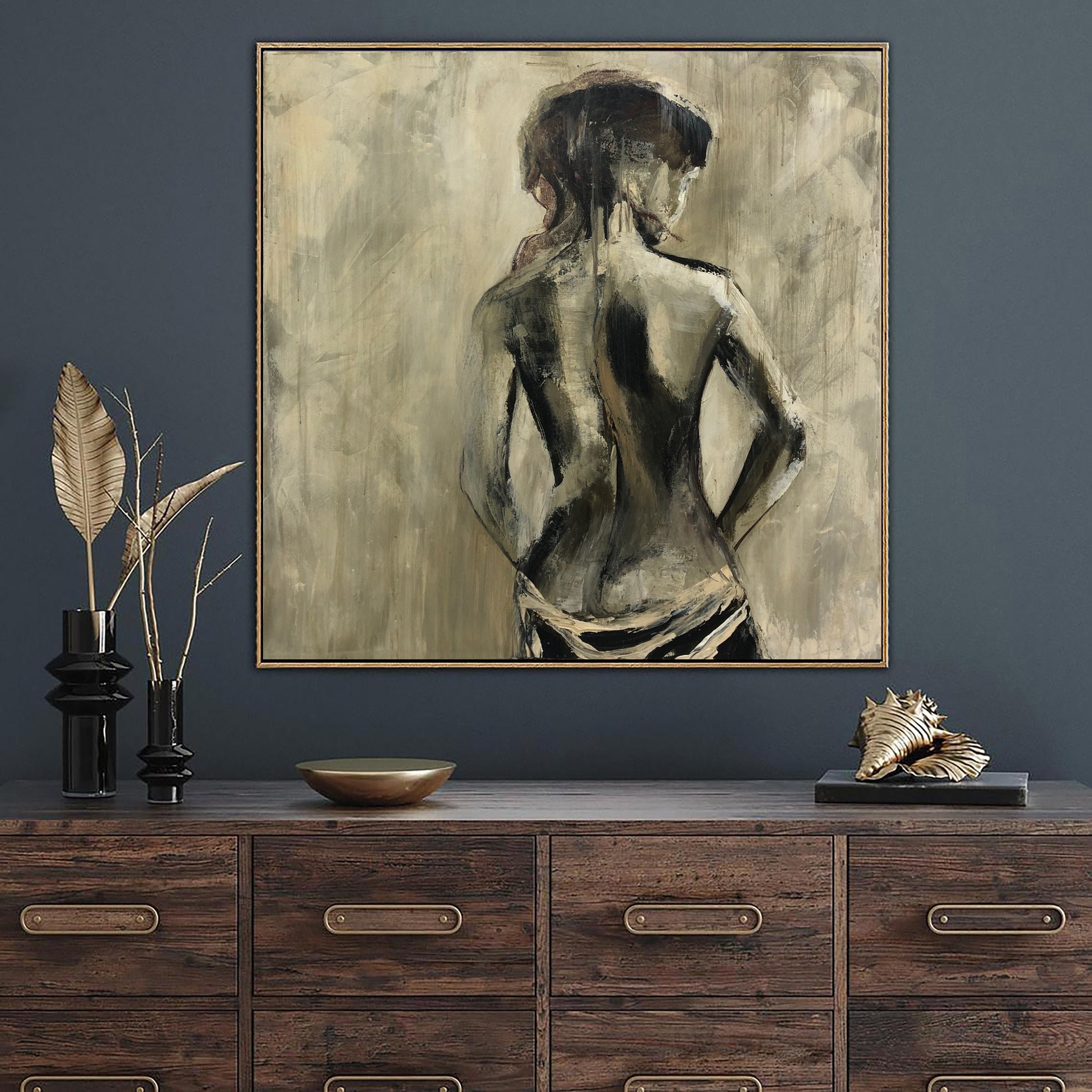 Designart 'African-American Woman With Golden Paint on Body' Modern Print  on Natural Pine Wood - Bed Bath & Beyond - 33597060