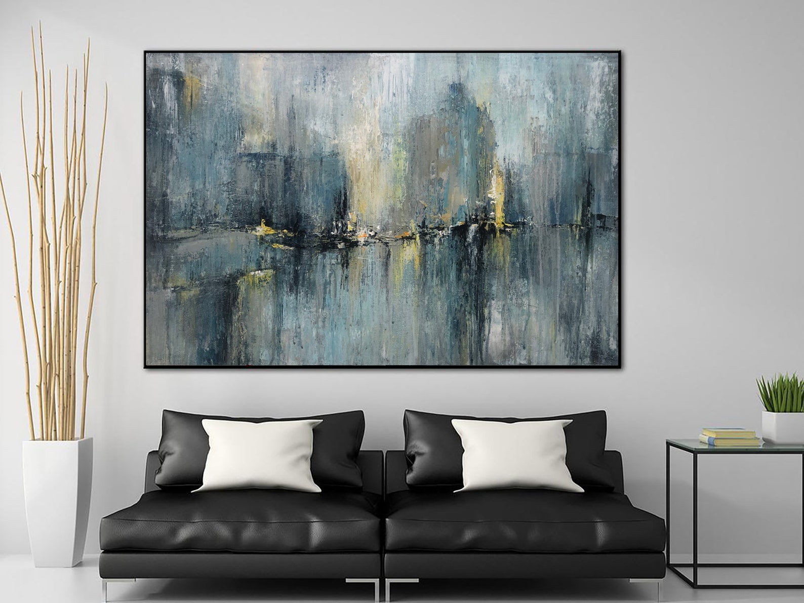 Extra Large Night City Lights Painting on Canvas Abstract Blue Etsy