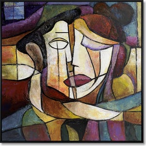 Cubist Couple Painting – Abstract Expression of Love Wall Decor