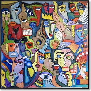 Colorful Cubist Abstract Faces Painting – Modern Wall Art